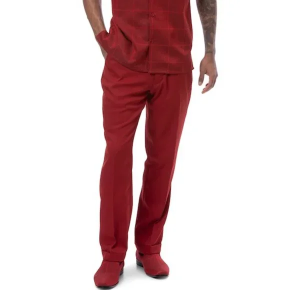 Montique's Woven Checkerboard Walking Suit Set In Red -2416